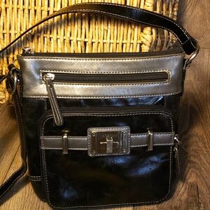 leather  black,silver Women's crossbody bag.
